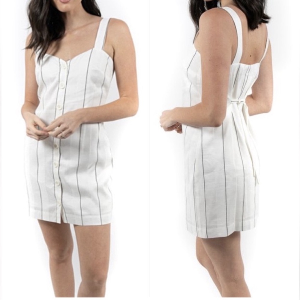 Lavender Brown white striped mini dress Linen blend XS